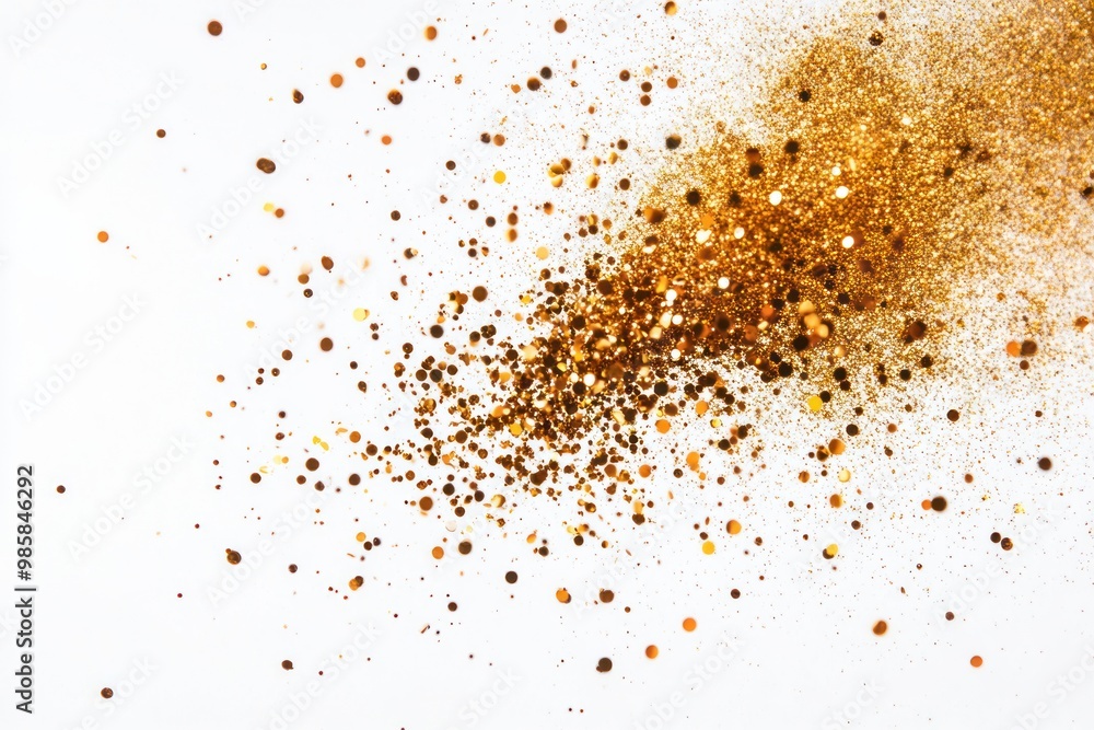 Poster glitter splash with sparkling particles on solid white background, single object