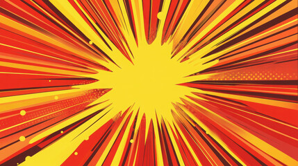 Red yellow pop art retro background cartoon lightning blast radiance vector illustration