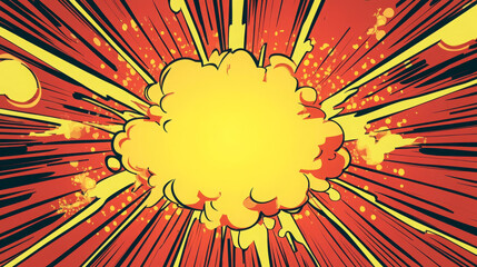 Red yellow pop art retro background cartoon lightning blast radiance vector illustration