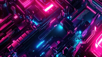 Futuristic collage with metallic and neon elements, designed for tech and innovation advertisements.