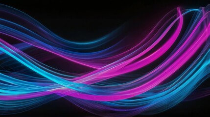 abstract Black background with Pink Blue Magical Neon Transparent Ribbon Lines 