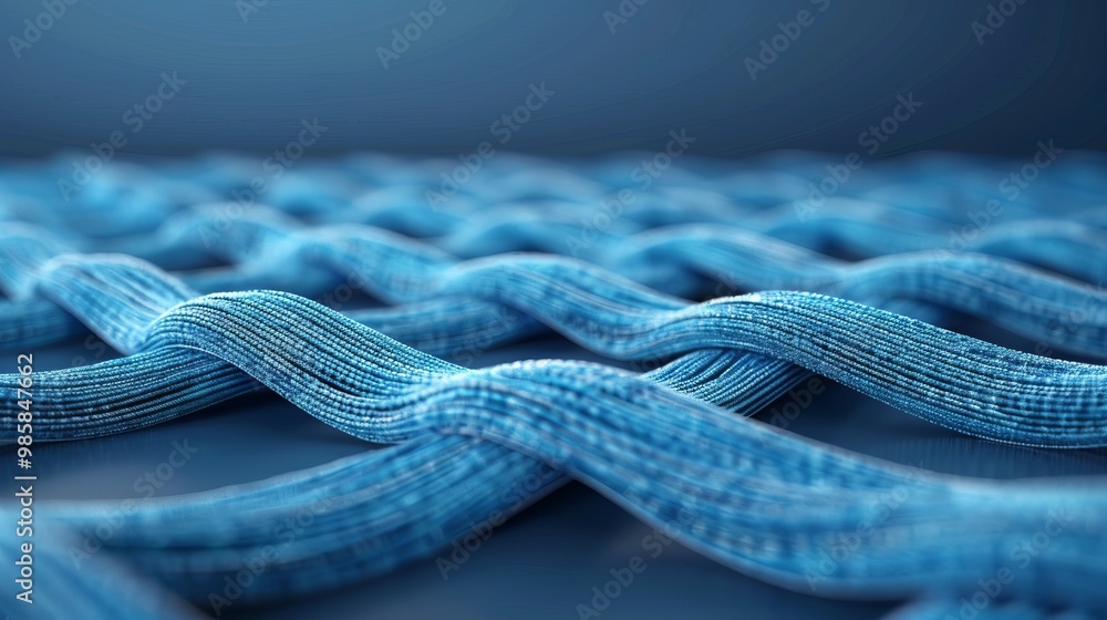 Wall mural close-up view of interwoven blue threads forming a textured pattern, showcasing the intricate detail