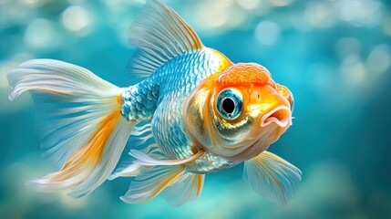 Closeup of a Colorful Goldfish in an Aquarium.