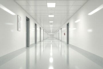 Hospital corridor with lights on solid white background, single object
