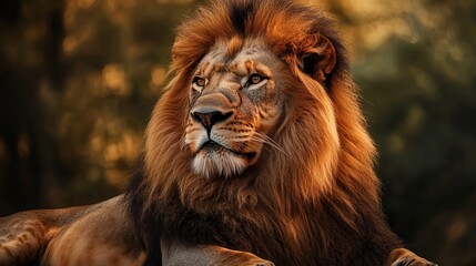 Fototapeta premium Striking and awe-inspiring portrayal of a majestic lion, capturing both its untamed ferocity and enigmatic power. 