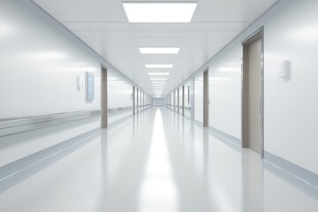 Hospital corridor with lights on solid white background, single object