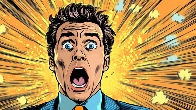 Wow reaction man fear retro comic pop art