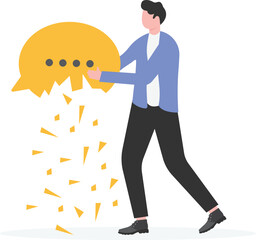 Broken promises, dishonesty, lies, scams, business fraud, ineffective cooperation or verbal agreements, betrayal, huge fists crushing speech bubbles

