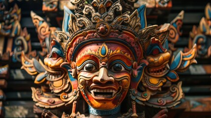 Colorful Wooden Mask with Intricate Details