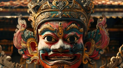 Fototapeta premium Close-up of a Colorful Wooden Deity Mask