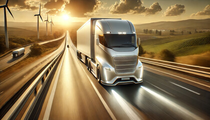 Fototapeta premium photorealistic image of a sleek, futuristic semi-trailer truck
