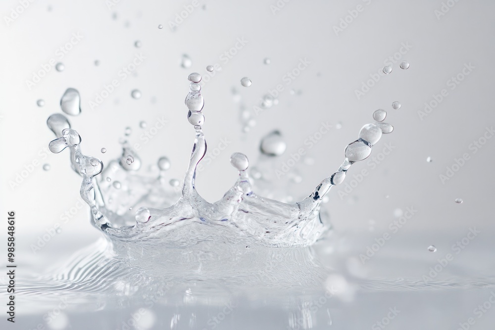 Poster macro shot splash with detailed droplets on solid white background, single object