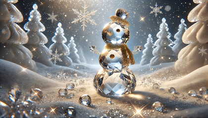 Obraz premium Crystal Snowman in a Magical Winter Scene