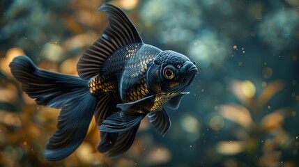 Fototapeta premium Black Goldfish in Aquarium.