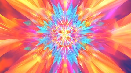 Fototapeta premium Abstract colorful fractal pattern with radiating lines and a central star-shaped motif.