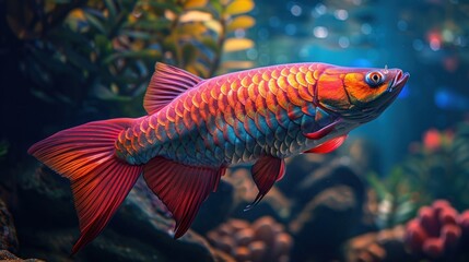 Red Arowana Fish in Aquarium.