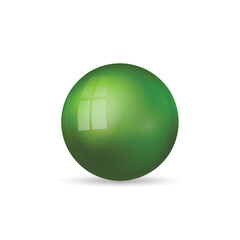 Glass green ball or precious pearl. Glossy realistic ball, 3D abstract vector illustration highlighted on a white background. Big metal bubble with shadow