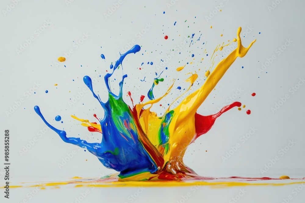 Poster splash of paint with dynamic motion on solid white background, single object