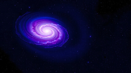 A stunning spiral galaxy illuminated in shades of purple against the dark cosmos