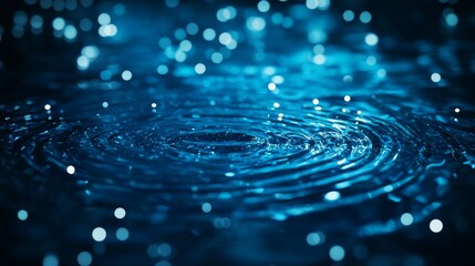 Water drops and ripples in glowing polygonal style on dark blue. Refreshing spring water concept.