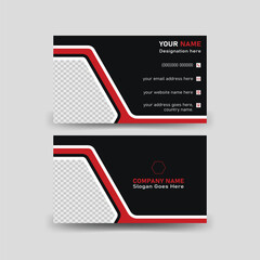 Corporate business card with modern creative geometric shape designed horizontal orientation vector file with place for photo red-black elegant color template file eps editable file layout