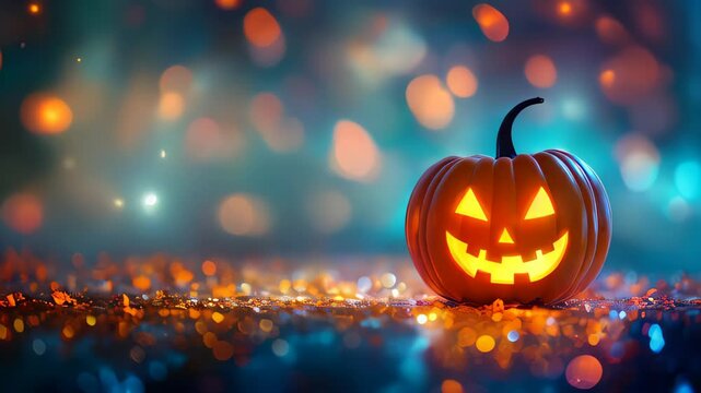Happy halloween with pumpkin on bokeh background with copy space