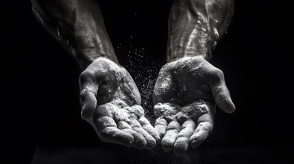 Close-up of Muscular Hands Covered in White Powder
