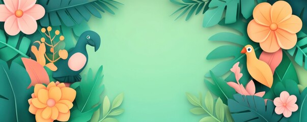 cute cartoon art of jungle animal with leaves