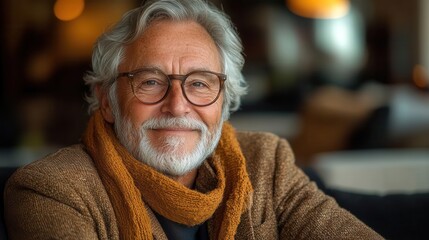 distinguished silverhaired gentleman exudes confidence and charm warm smile radiates wisdom portrait captures essence of vibrant senior living celebrating age with grace and style