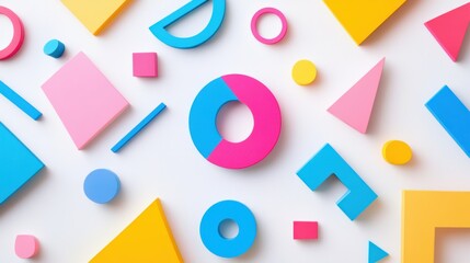 Colorful geometric shapes collage on a clean white background, perfect for modern and vibrant banner designs.