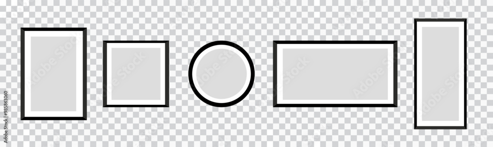 Poster vector isolated mockup of black photo frame with shadow on transparent background. frame template of