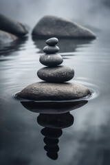 an award winning photography of balanced stones in water, minimalism, long time exposure