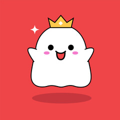 A cute ghost with a gold crown. Isolated Vector Illustration