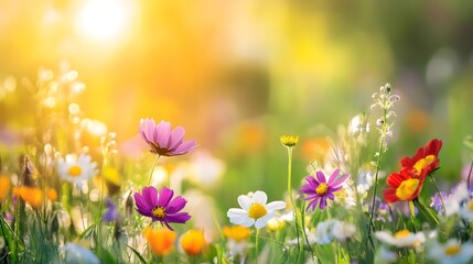 日光の中の花畑