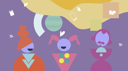 A group of people of diverse styles standing together. Society or population, social diversity.