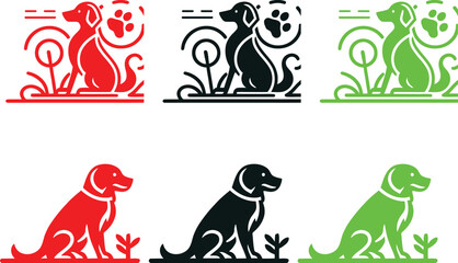 Dog vector silhouette and Multi Color  illustration of multiple images dog either 