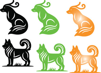 Dog vector silhouette and Multi Color  illustration of multiple images dog either 
