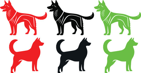 Dog vector silhouette and Multi Color  illustration of multiple images dog either 