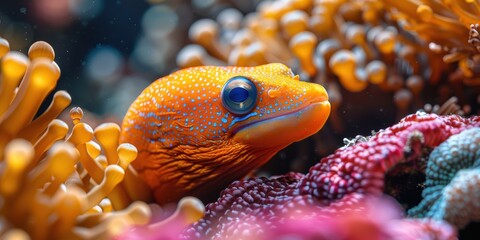 Orange Spotted Snake Eel in Coral Reef