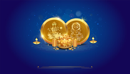 Golden coins for Indian Dhanteras and Diwali festival.