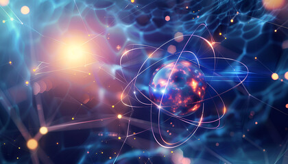 Visualization of atomic structure with electrons orbiting a nucleus, representing fundamental concepts in quantum mechanics