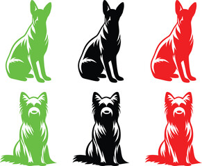 Dog vector silhouette and Multi Color  illustration of multiple images dog either 