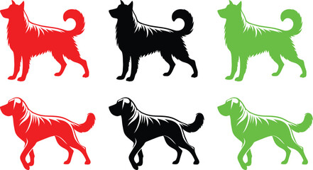 Dog vector silhouette and Multi Color  illustration of multiple images dog either 