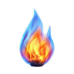 A natural gas flame burning blue, hyper-realistic, rich blue and orange, isolated on white background. 