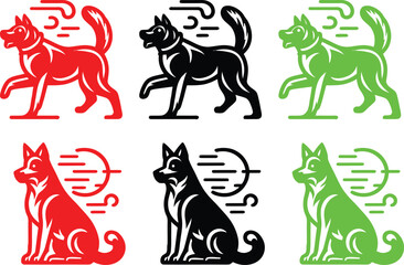 Dog vector silhouette and Multi Color  illustration of multiple images dog either 