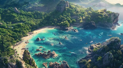 Aerial View of a Secluded Tropical Bay