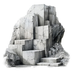 Obraz premium A quarry filled with granite blocks, digital painting, grey and white tones, isolated on white background. 