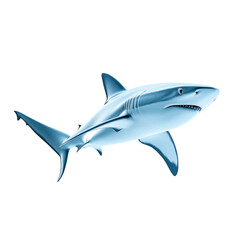 Obraz premium A sleek shark, swimming underwater, dynamic 3D render, cool blue-grey tones, isolated on white background. 