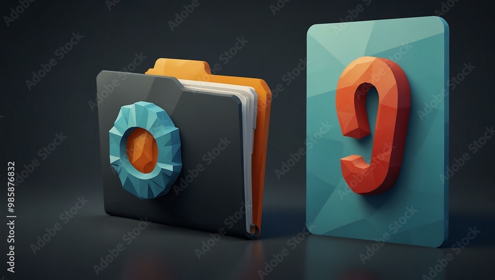 Poster 3d error folder icon with exclamation mark in low poly design.