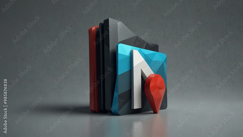 Poster 3d error folder icon with exclamation mark in low poly design.